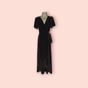 Baltic Born Andi Brown Velvet Wrap Maxi Dress Ribbed Short Sleeve Boho Formal